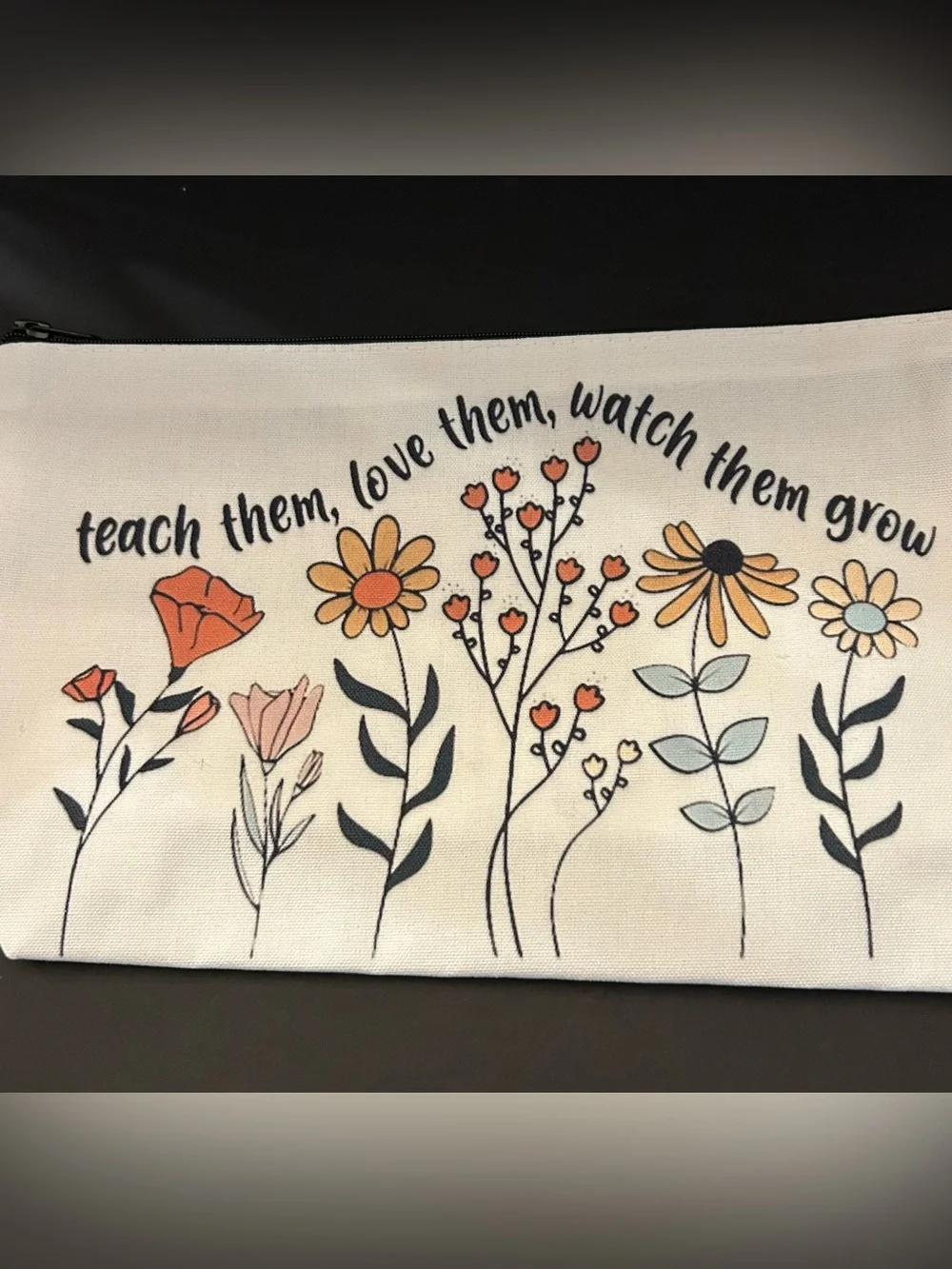Teacher Themed Canvas Zipper Storage Pouch with 8 Colorful Sayings Available NIP